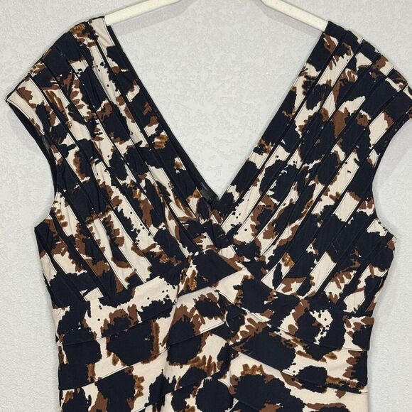 Adrianna Papell Dress Womens 14 Sheath Animal Print Ruched V Neck Cocktail Party - Picture 3 of 11